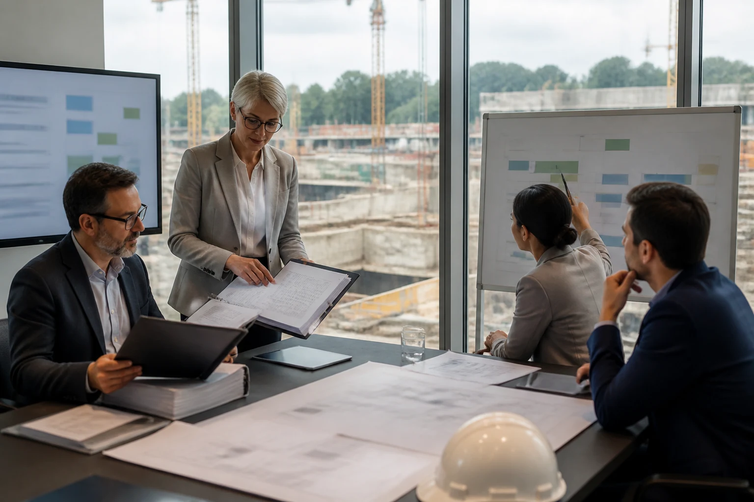 Vergabeteam prüft aktualisierte VOB/A-Regeln für ein großes Infrastrukturprojekt und die Einteilung in Bauabschnitte.